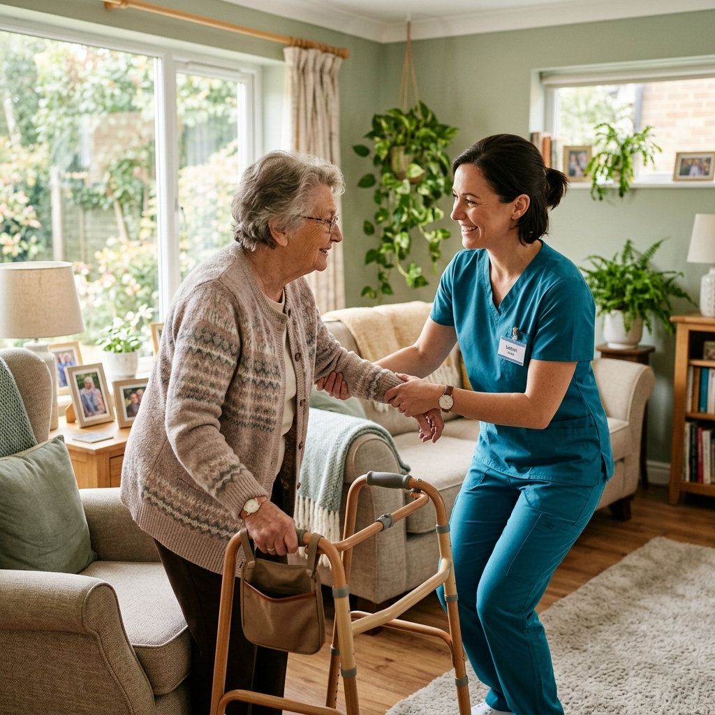 Compassionate caregiver helping elderly patient at home