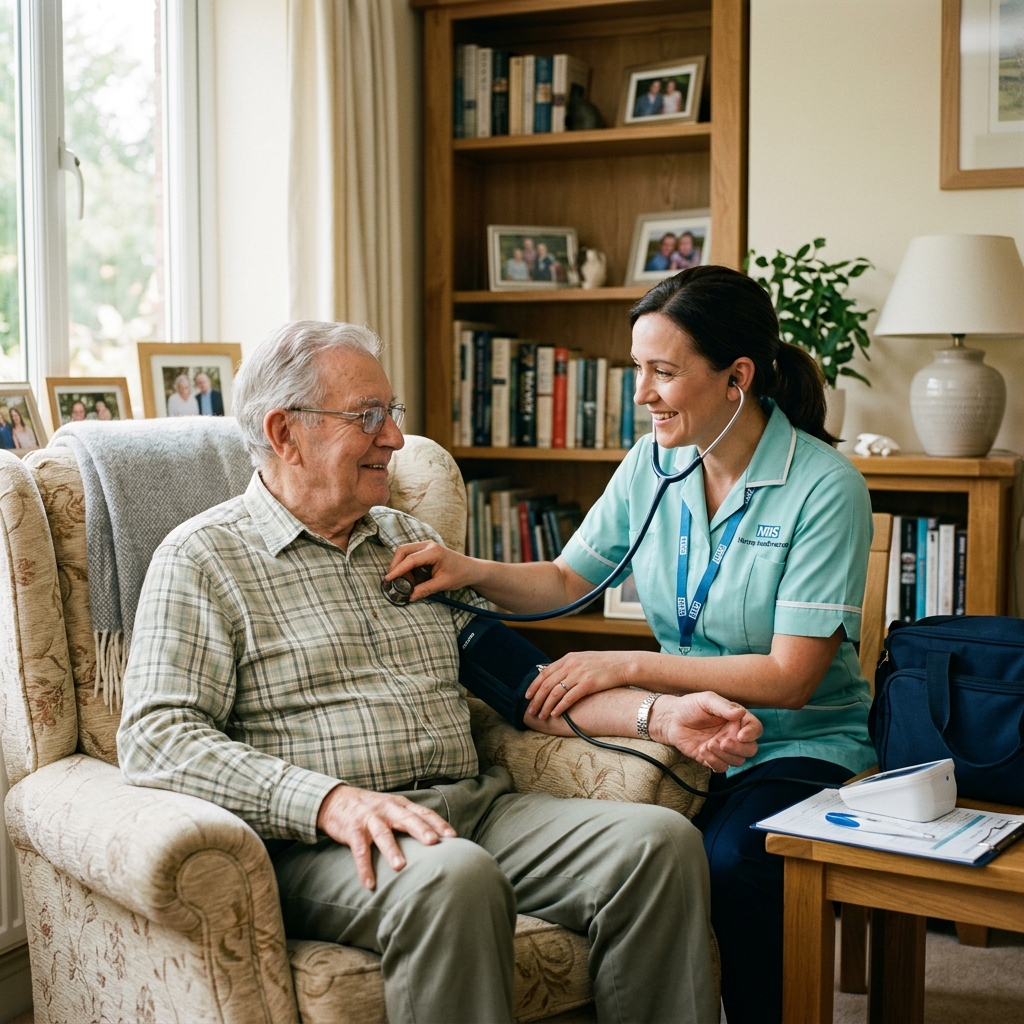 Nurse visiting elderly patient at home